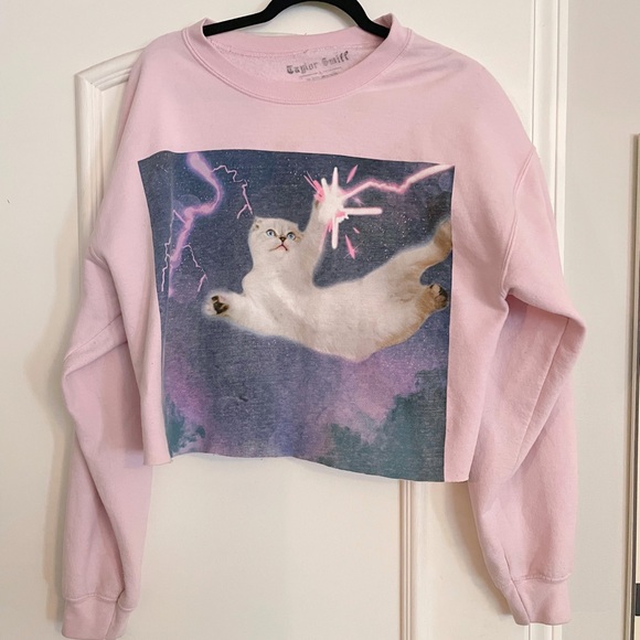 Taylor Swift Sweaters - Taylor Swift Pink Cat Olivia Cropped Sweatshirt Sz large